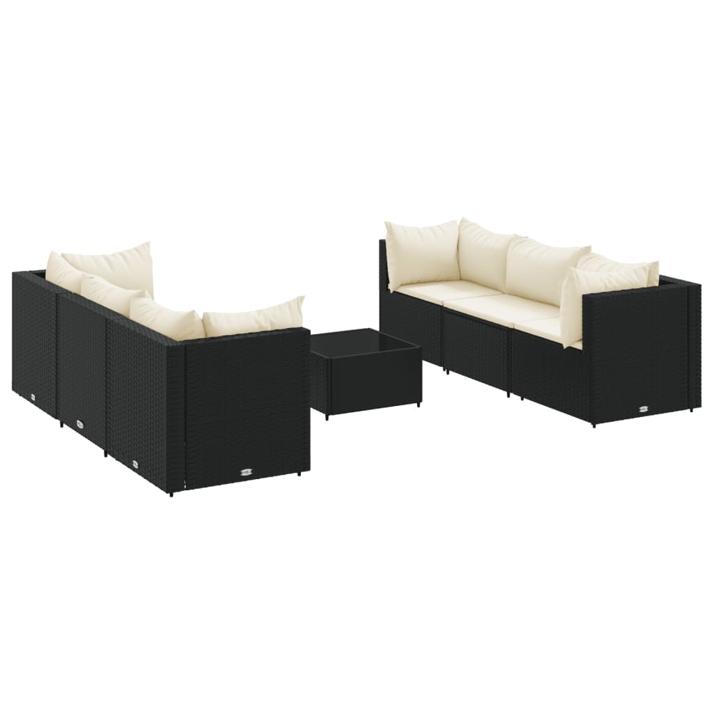 7-tlg. Garten-Lounge-Set mit Kissen Schwarz Poly Rattan