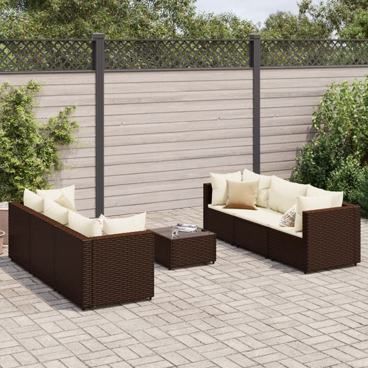 7-tlg. Garten-Lounge-Set mit Kissen Braun Poly Rattan