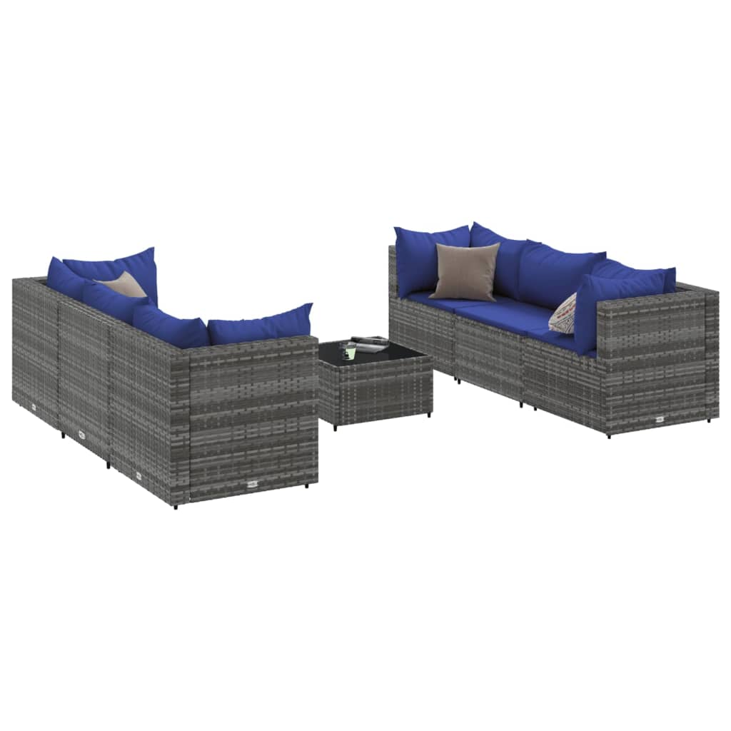 7-tlg. Garten-Lounge-Set mit Kissen Grau Poly Rattan