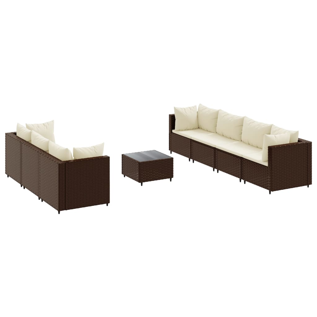 8-tlg. Garten-Lounge-Set mit Kissen Braun Poly Rattan