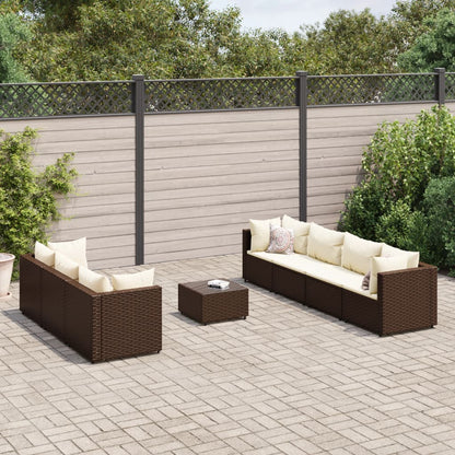 8-tlg. Garten-Lounge-Set mit Kissen Braun Poly Rattan