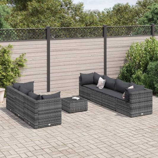 8-tlg. Garten-Lounge-Set mit Kissen Grau Poly Rattan