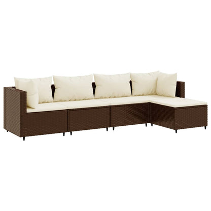 5-tlg. Garten-Lounge-Set mit Kissen Braun Poly Rattan