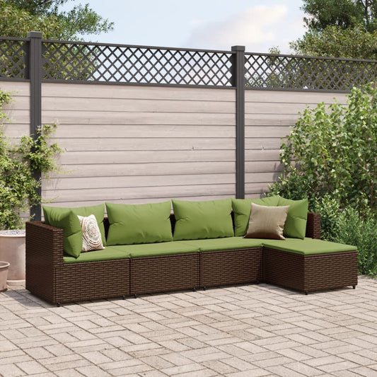 5-tlg. Garten-Lounge-Set mit Kissen Braun Poly Rattan