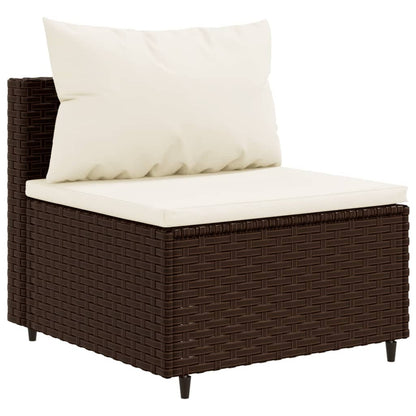 4-tlg. Garten-Lounge-Set mit Kissen Braun Poly Rattan