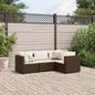 4-tlg. Garten-Lounge-Set mit Kissen Braun Poly Rattan