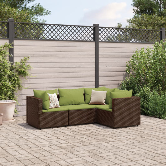 4-tlg. Garten-Lounge-Set mit Kissen Braun Poly Rattan