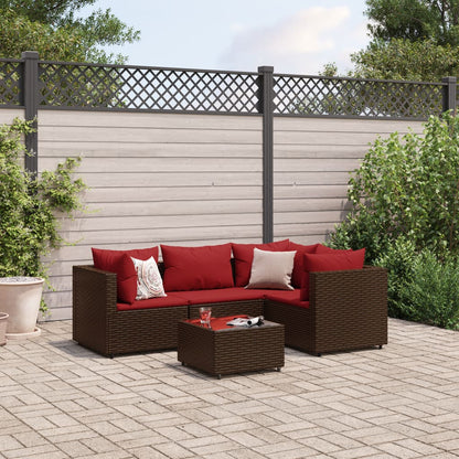 5-tlg. Garten-Lounge-Set mit Kissen Braun Poly Rattan