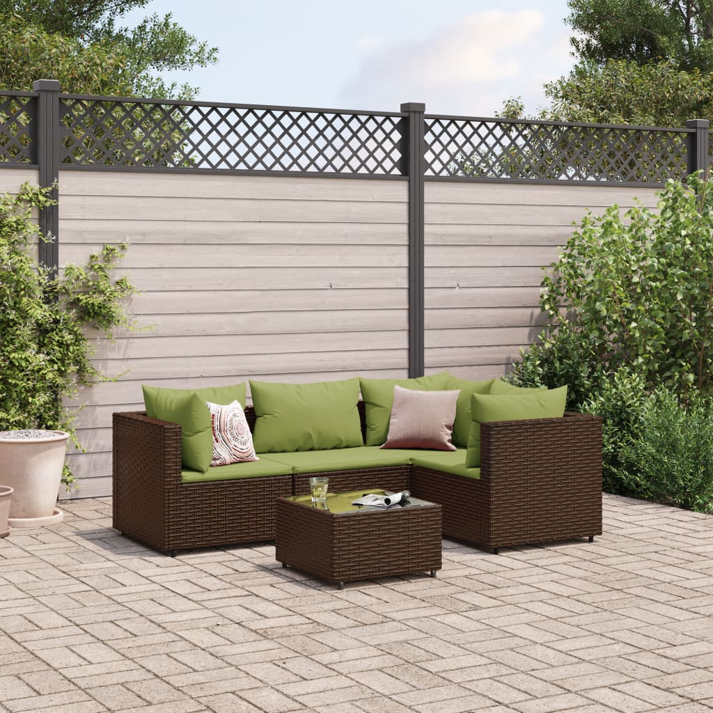 5-tlg. Garten-Lounge-Set mit Kissen Braun Poly Rattan