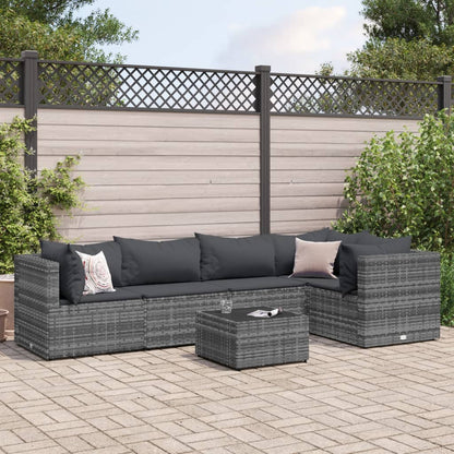 5-tlg. Garten-Lounge-Set mit Kissen Grau Poly Rattan