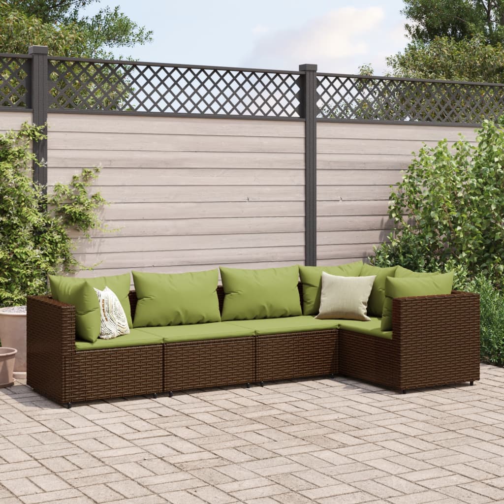 5-tlg. Garten-Lounge-Set mit Kissen Braun Poly Rattan