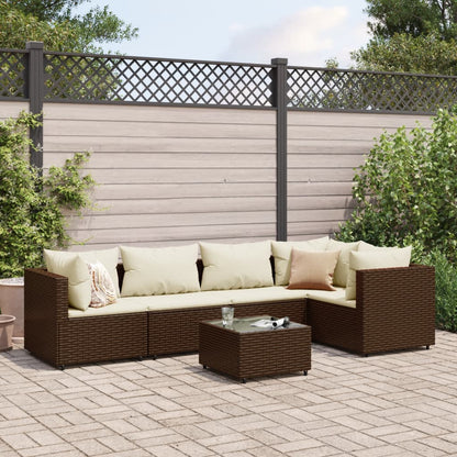 6-tlg. Garten-Lounge-Set mit Kissen Braun Poly Rattan