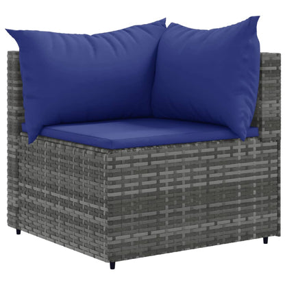 6-tlg. Garten-Lounge-Set mit Kissen Grau Poly Rattan