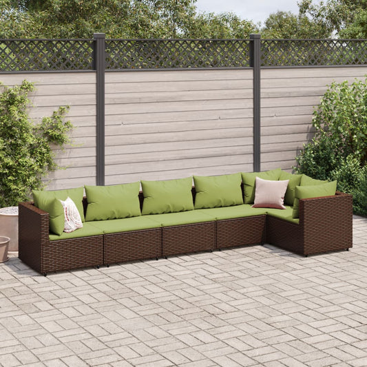 6-tlg. Garten-Lounge-Set mit Kissen Braun Poly Rattan