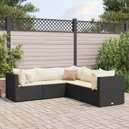 5-tlg. Garten-Lounge-Set mit Kissen Schwarz Poly Rattan