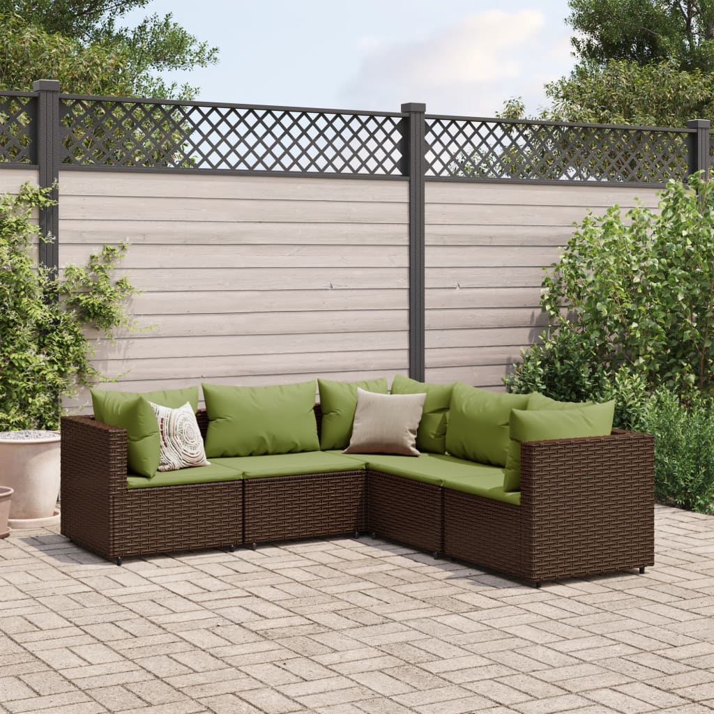 5-tlg. Garten-Lounge-Set mit Kissen Braun Poly Rattan