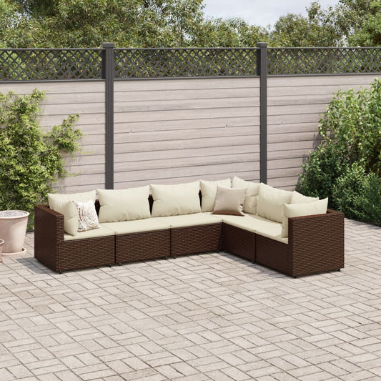 6-tlg. Garten-Lounge-Set mit Kissen Braun Poly Rattan