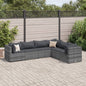 6-tlg. Garten-Lounge-Set mit Kissen Grau Poly Rattan