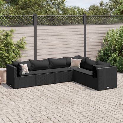 6-tlg. Garten-Lounge-Set mit Kissen Schwarz Poly Rattan