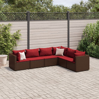 6-tlg. Garten-Lounge-Set mit Kissen Braun Poly Rattan