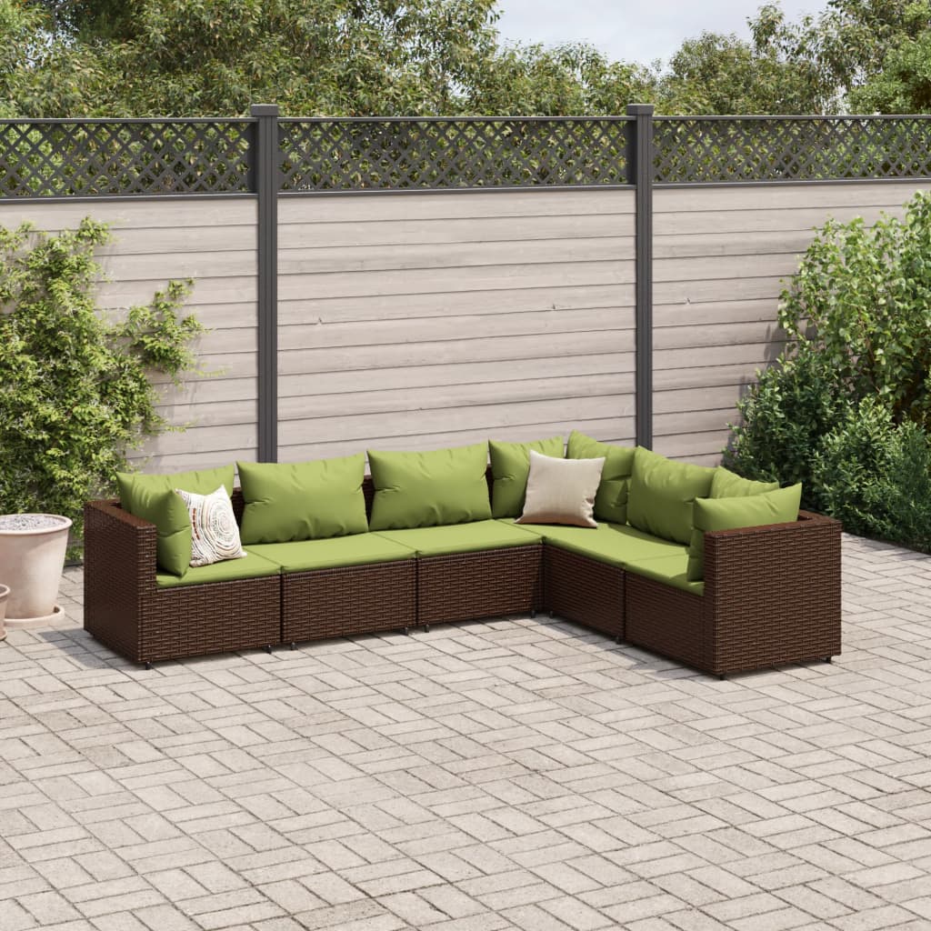 6-tlg. Garten-Lounge-Set mit Kissen Braun Poly Rattan