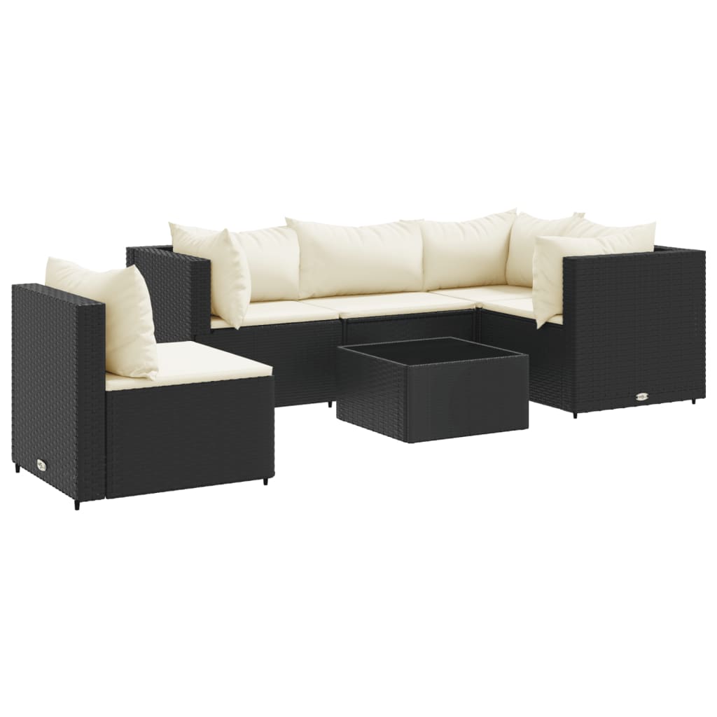 6-tlg. Garten-Lounge-Set mit Kissen Schwarz Poly Rattan