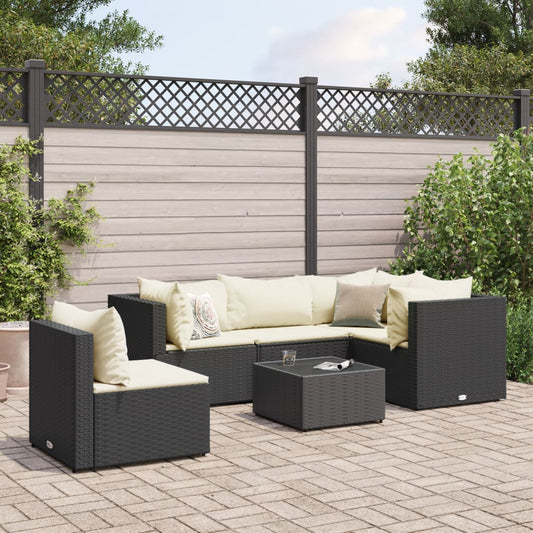 6-tlg. Garten-Lounge-Set mit Kissen Schwarz Poly Rattan