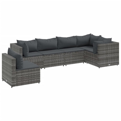 6-tlg. Garten-Lounge-Set mit Kissen Grau Poly Rattan