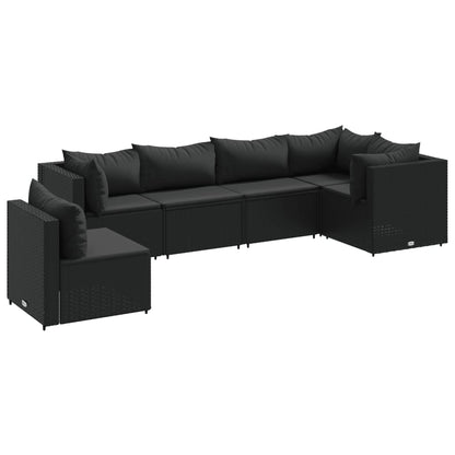 6-tlg. Garten-Lounge-Set mit Kissen Schwarz Poly Rattan