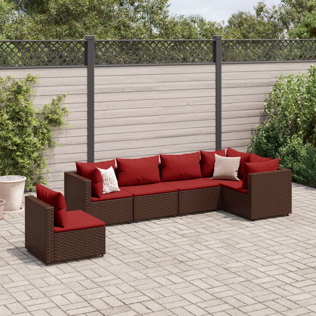 6-tlg. Garten-Lounge-Set mit Kissen Braun Poly Rattan