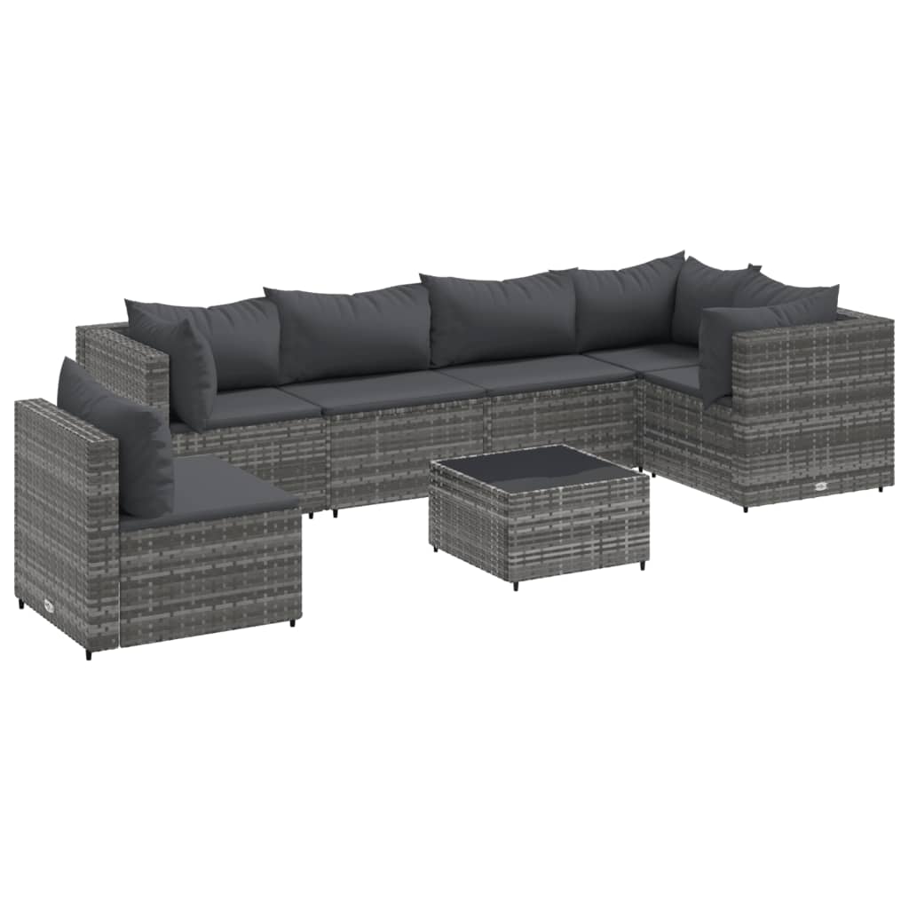 7-tlg. Garten-Lounge-Set mit Kissen Grau Poly Rattan