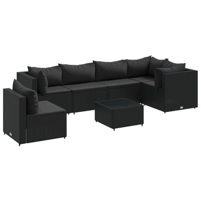 7-tlg. Garten-Lounge-Set mit Kissen Schwarz Poly Rattan