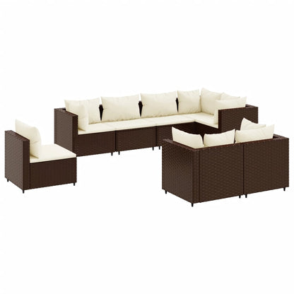 8-tlg. Garten-Lounge-Set mit Kissen Braun Poly Rattan