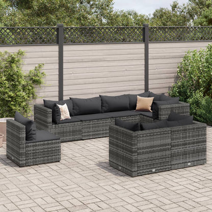 8-tlg. Garten-Lounge-Set mit Kissen Grau Poly Rattan