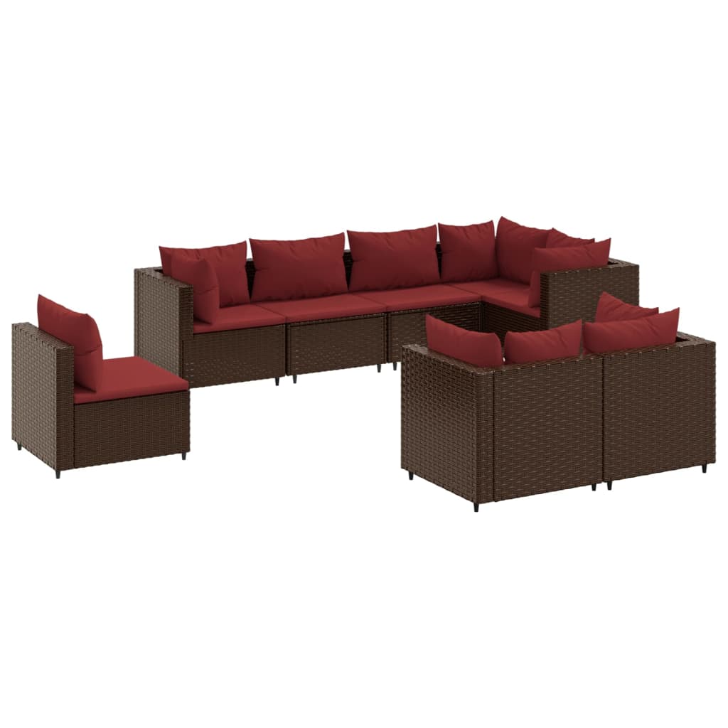 8-tlg. Garten-Lounge-Set mit Kissen Braun Poly Rattan