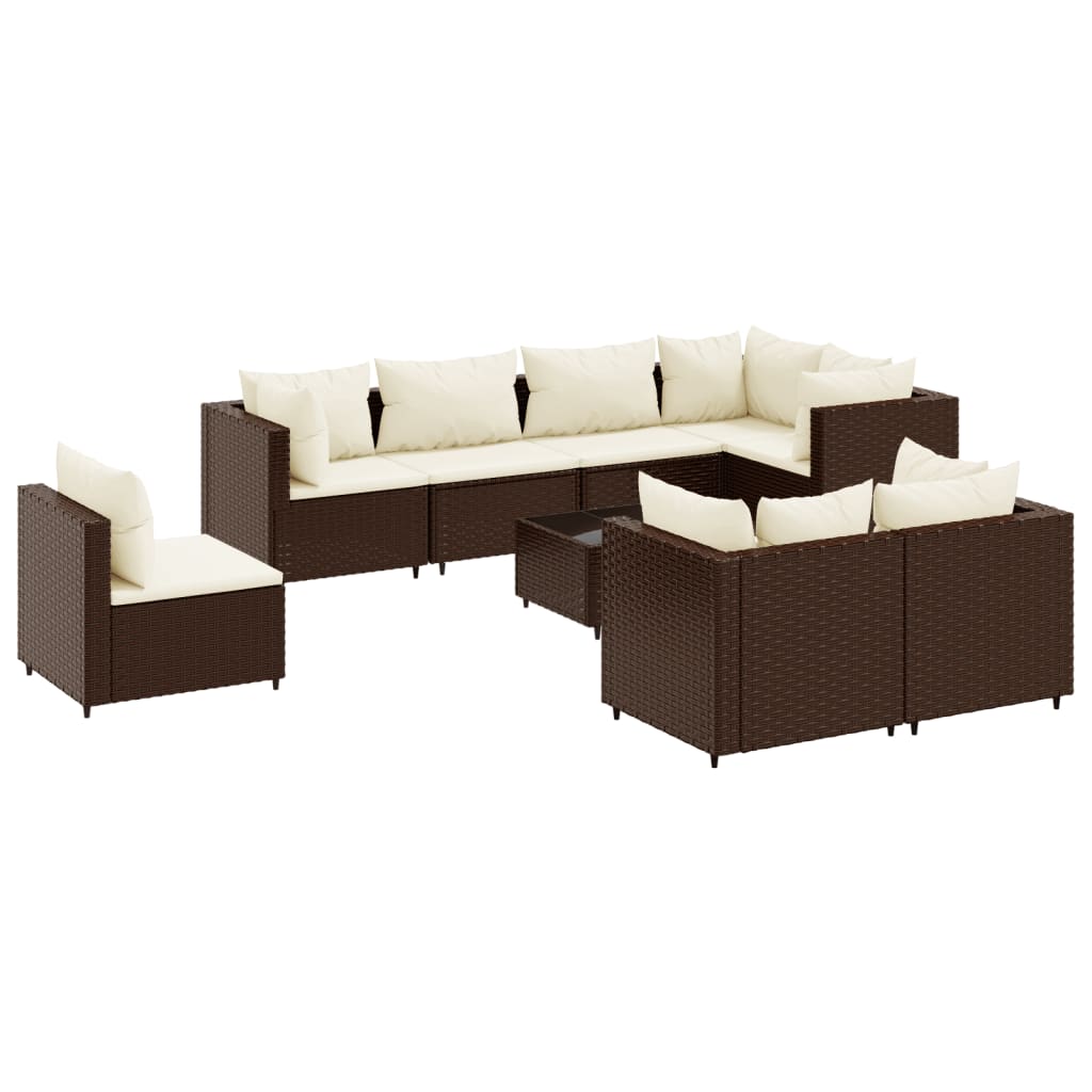 9-tlg. Garten-Lounge-Set mit Kissen Braun Poly Rattan