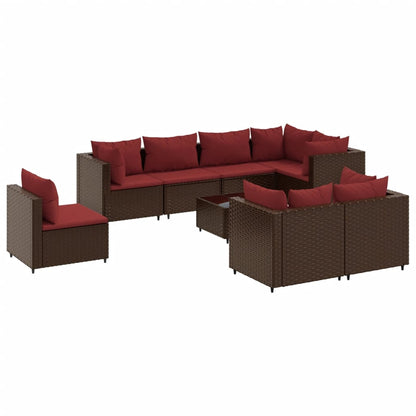 9-tlg. Garten-Lounge-Set mit Kissen Braun Poly Rattan