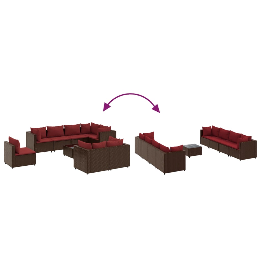 9-tlg. Garten-Lounge-Set mit Kissen Braun Poly Rattan