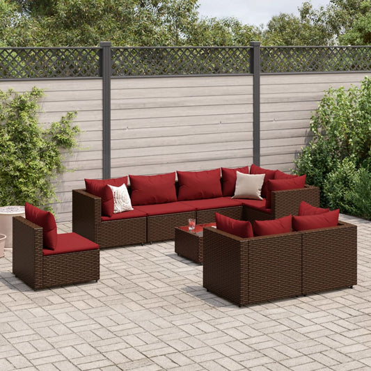 9-tlg. Garten-Lounge-Set mit Kissen Braun Poly Rattan