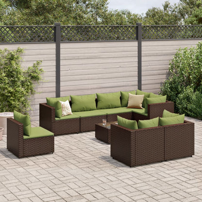 9-tlg. Garten-Lounge-Set mit Kissen Braun Poly Rattan