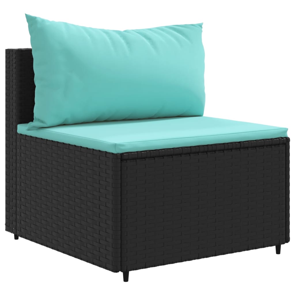 6-tlg. Garten-Lounge-Set mit Kissen Schwarz Poly Rattan