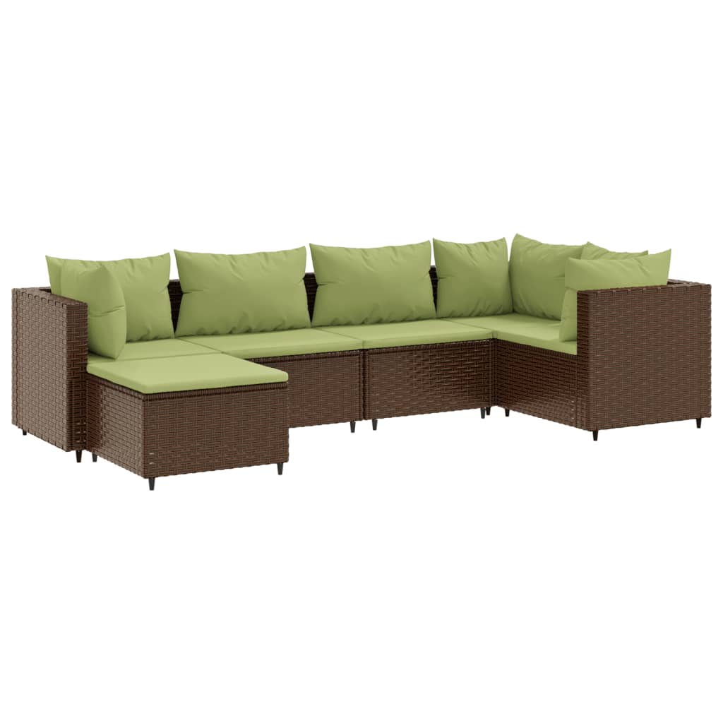 6-tlg. Garten-Lounge-Set mit Kissen Braun Poly Rattan