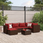 7-tlg. Garten-Lounge-Set mit Kissen Braun Poly Rattan