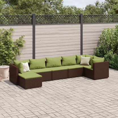 7-tlg. Garten-Lounge-Set mit Kissen Braun Poly Rattan