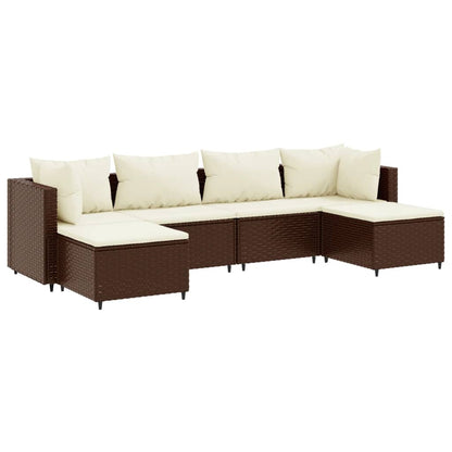 6-tlg. Garten-Lounge-Set mit Kissen Braun Poly Rattan