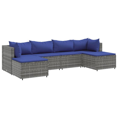 6-tlg. Garten-Lounge-Set mit Kissen Grau Poly Rattan