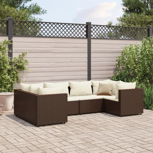 6-tlg. Garten-Lounge-Set mit Kissen Braun Poly Rattan