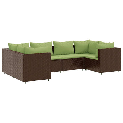 6-tlg. Garten-Lounge-Set mit Kissen Braun Poly Rattan