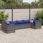 7-tlg. Garten-Lounge-Set mit Kissen Grau Poly Rattan