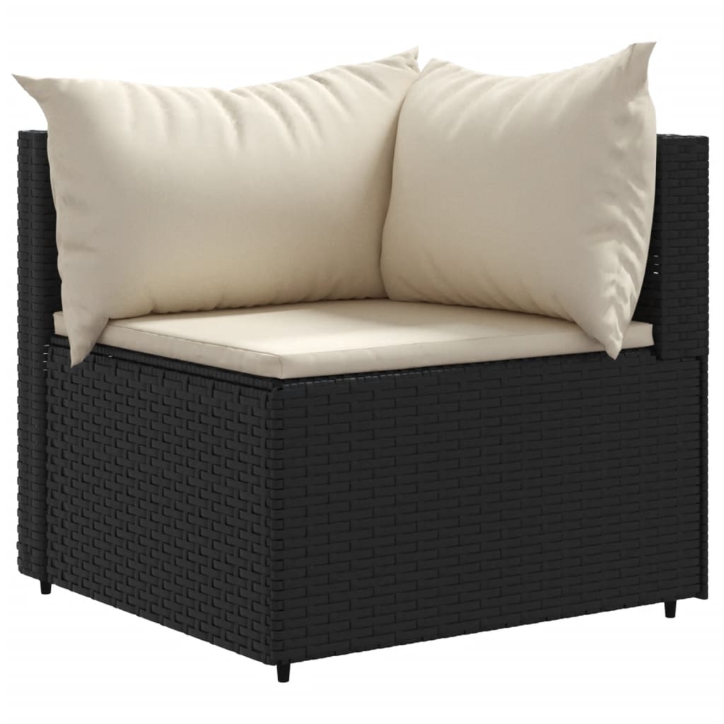 9-tlg. Garten-Lounge-Set mit Kissen Schwarz Poly Rattan